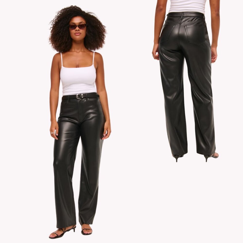 NWT Abercrombie Curve Love Vegan Leather Pant 20 Blk 90 Straight Ultra High Rise